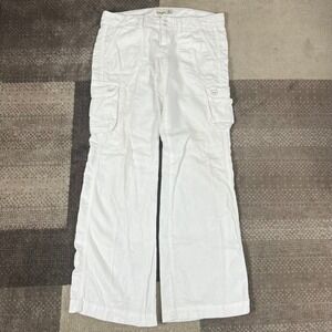 Old Navy Womens White Linen Blend Cargo Pants Size 8 Wide Leg Y2K Utility